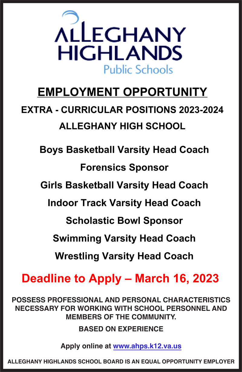 Alleghany Highlands Public Schools Extra Curricular Positions Available