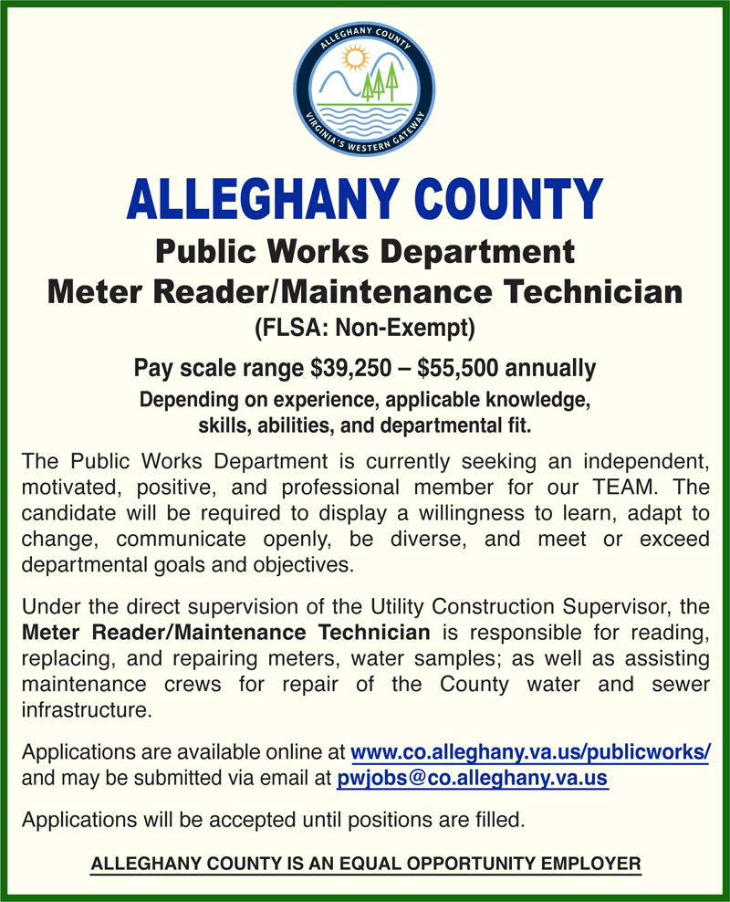 Alleghany Co. Public Works Meter Reader Wanted