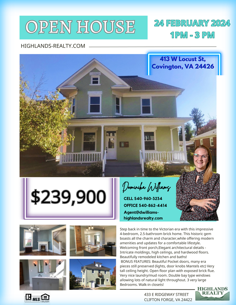 Highlands Realty Open House At 413 W. Locust St., Covington, VA, Sat
