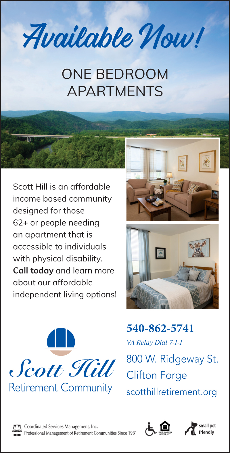 Scott Hill One Bedroom Apartments Available